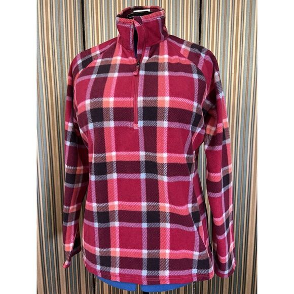 Eddie Bauer fleece  1/4 zip jacket Plaid Pink Woman’s Large - Picture 2 of 9